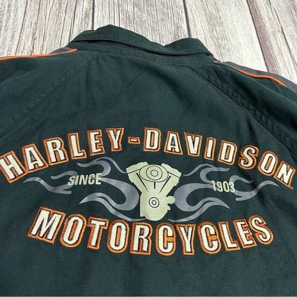 Harley Davidson Men’s M Black Shacket Button Up Canvas Motorcycle Pockets Jacket - Picture 9 of 12